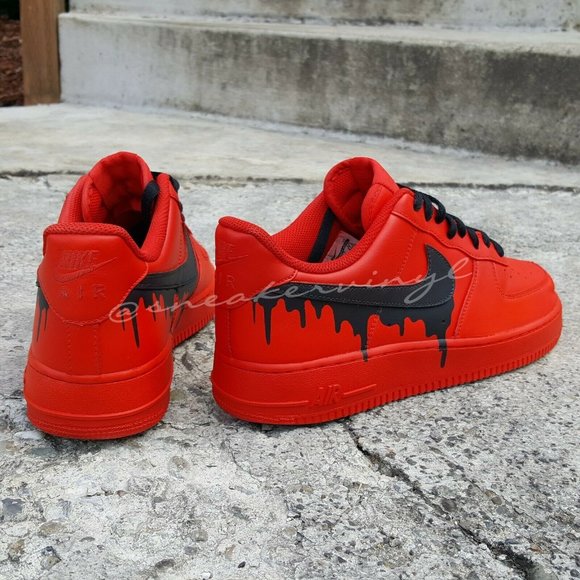 Nike Air Force 1 Custom Sneakers Triple Red Black Drip & Laces Casual Shoes main image 4